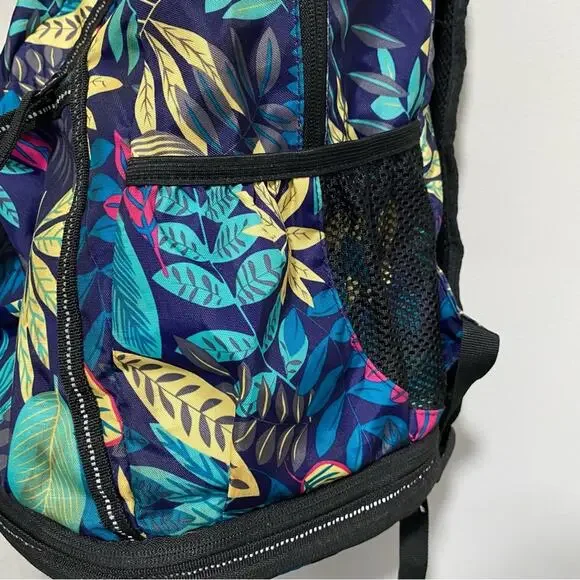 Blue and Yellow Tropical Print Backpack with Multiple Compartments - Picture 4 of 6